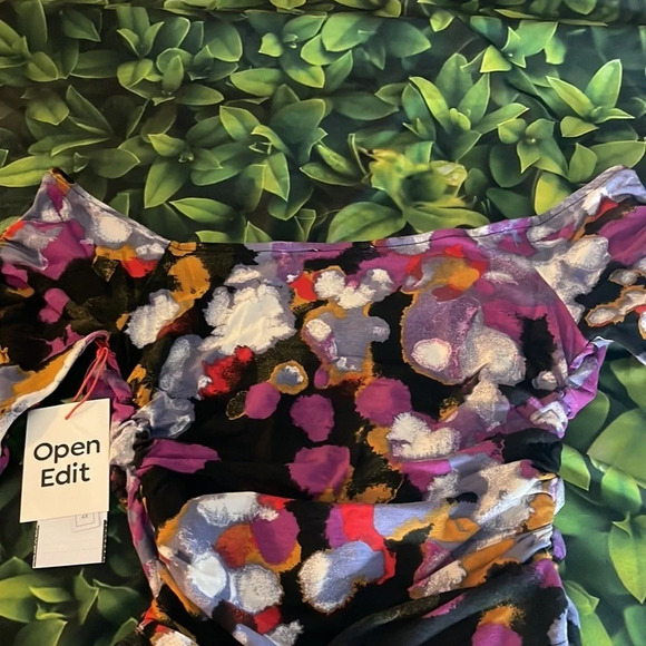 OPEN EDIT Off the Shoulder Ruched Top, Black Confetti, XS, NWT​ - Picture 11 of 11